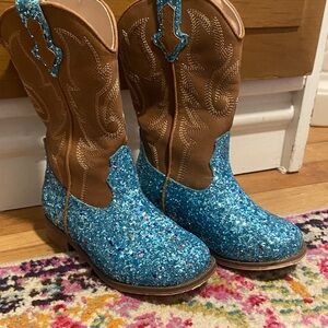 Sparkling Blue and Brown Cowboy Boots